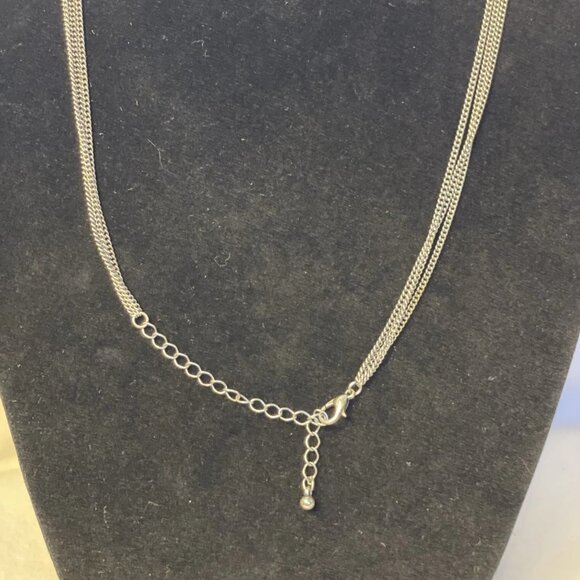 Three Strand Layered Silver Tone Necklace With Triangles Pyramid Elegant Vintage - Picture 6 of 8